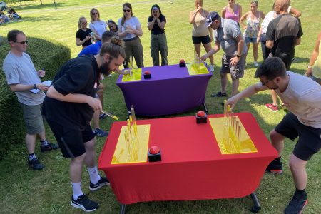 picture of teams doing Challenge me games for team building event