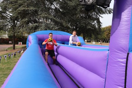 bungee basketball is a competitive activity for school team building events