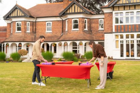 Teams competing in a teambuilding activity at CIM Business centre in Cookham Berkshire.