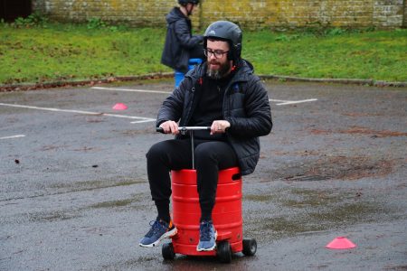 Motorised beer kegs at CIM moor hall in cookham Berkshire , a great teambuilding corporate event.